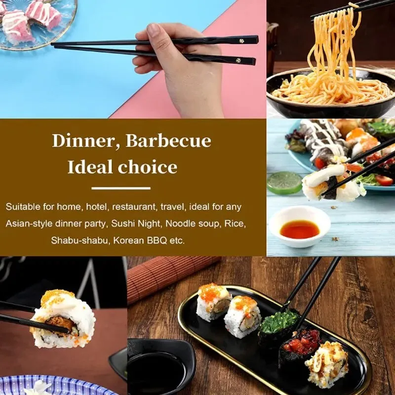 5 Pairs Reusable Chopsticks Japanese Korean Style Dishwasher Safe Non Slip Grip