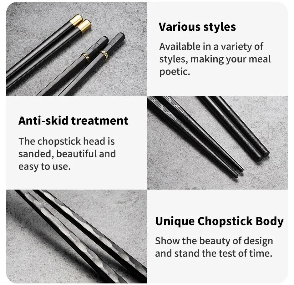 5 Pairs Reusable Chopsticks Japanese Korean Style Dishwasher Safe Non Slip Grip