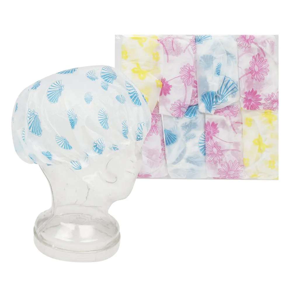 6 Pack Shower Cap Womens Bath Hat Waterproof Elastic Band Protects Hair Home New
