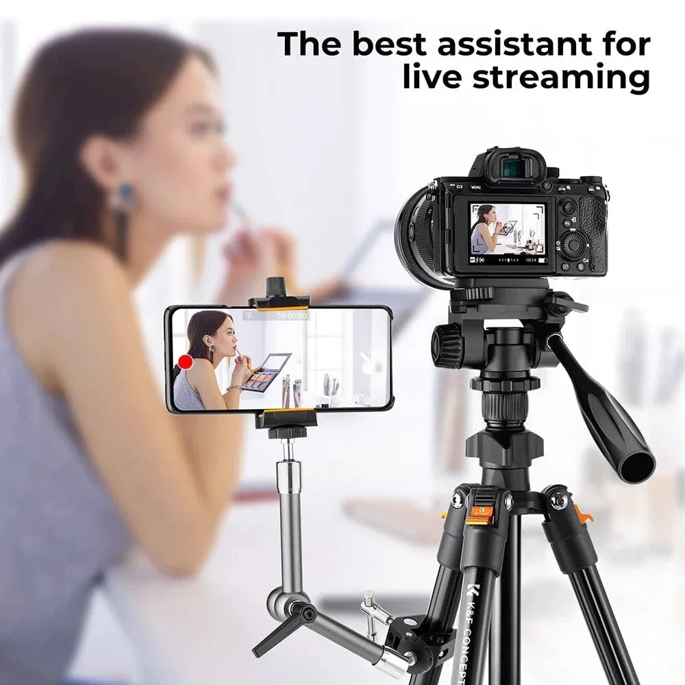 63.8 Inch Dslr Camera Tripod Portable Aluminum Travel Phone Tripod with Phone Clip Universal Photography