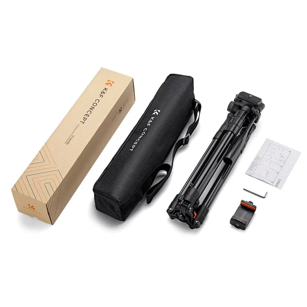 63.8 Inch Dslr Camera Tripod Portable Aluminum Travel Phone Tripod with Phone Clip Universal Photography