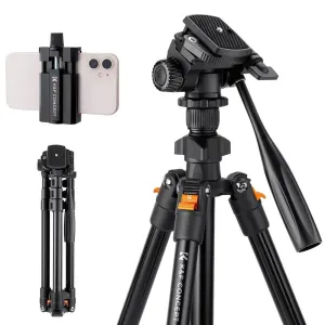 63.8 Inch Dslr Camera Tripod Portable Aluminum Travel Phone Tripod with Phone Clip Universal Photography