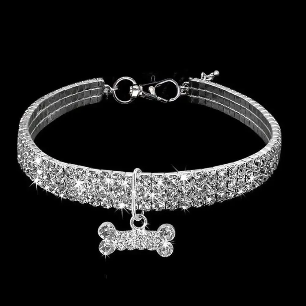 Adjustable Bling Christmas Rhinestone Dog Collar Bone Pendant