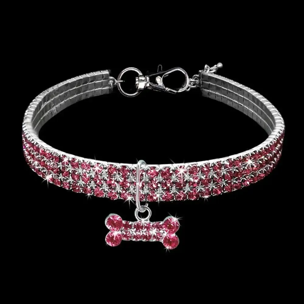 Adjustable Bling Christmas Rhinestone Dog Collar Bone Pendant