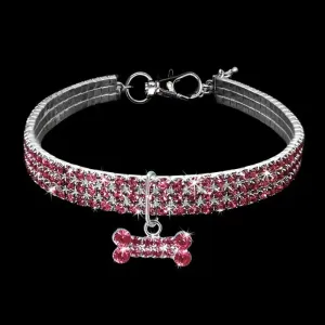Adjustable Bling Christmas Rhinestone Dog Collar Bone Pendant