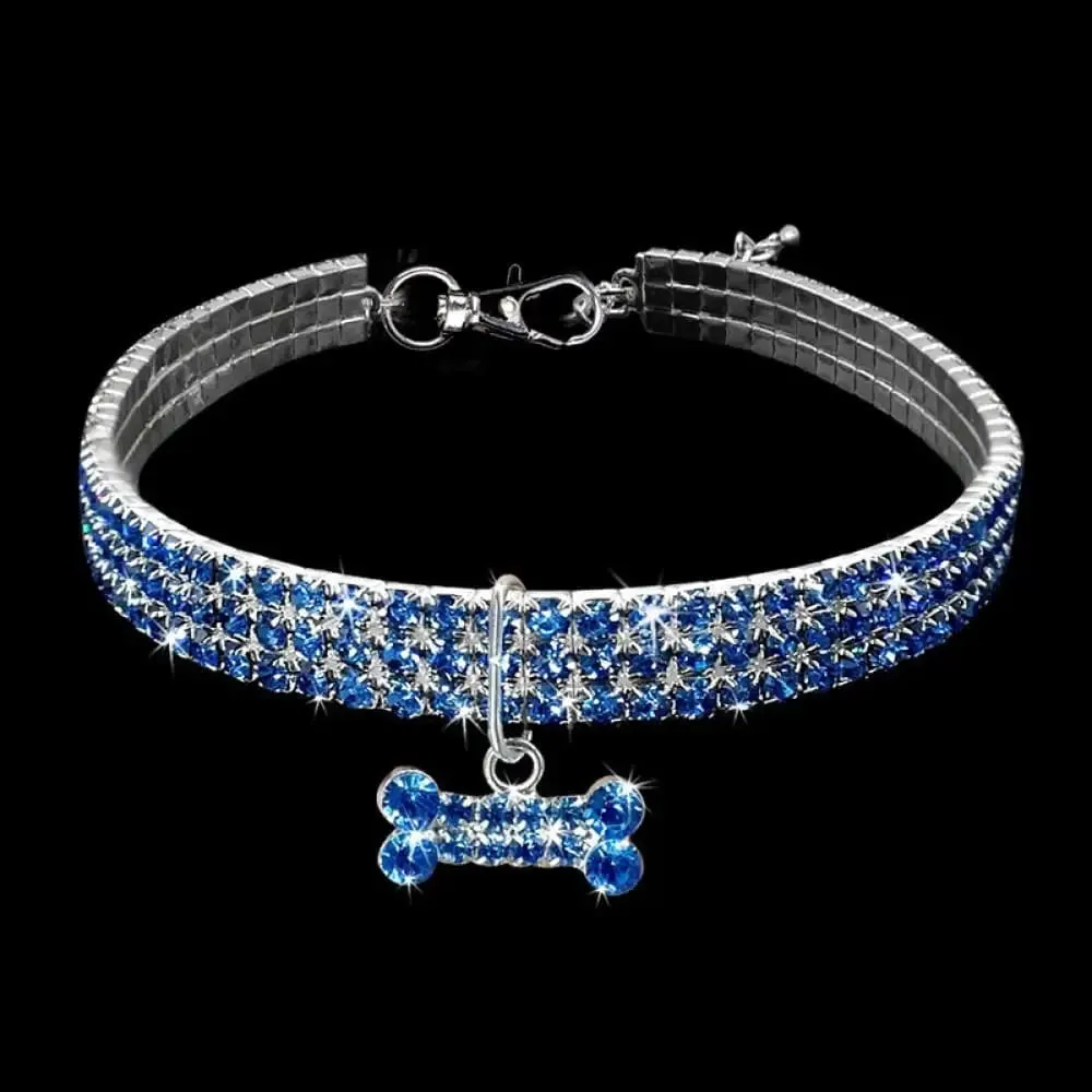 Adjustable Bling Christmas Rhinestone Dog Collar Bone Pendant