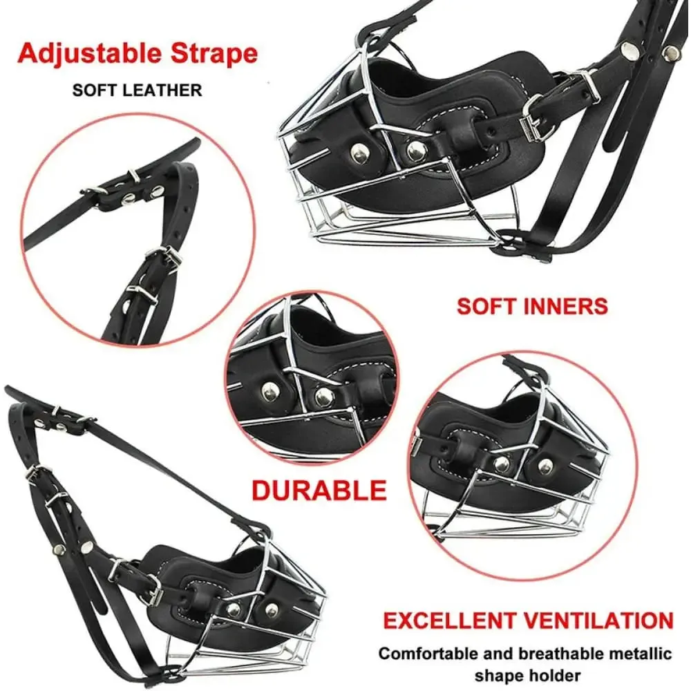 Anti-bite Adjustable Leather Straps Pet Wire Mouth Cover for Dogs