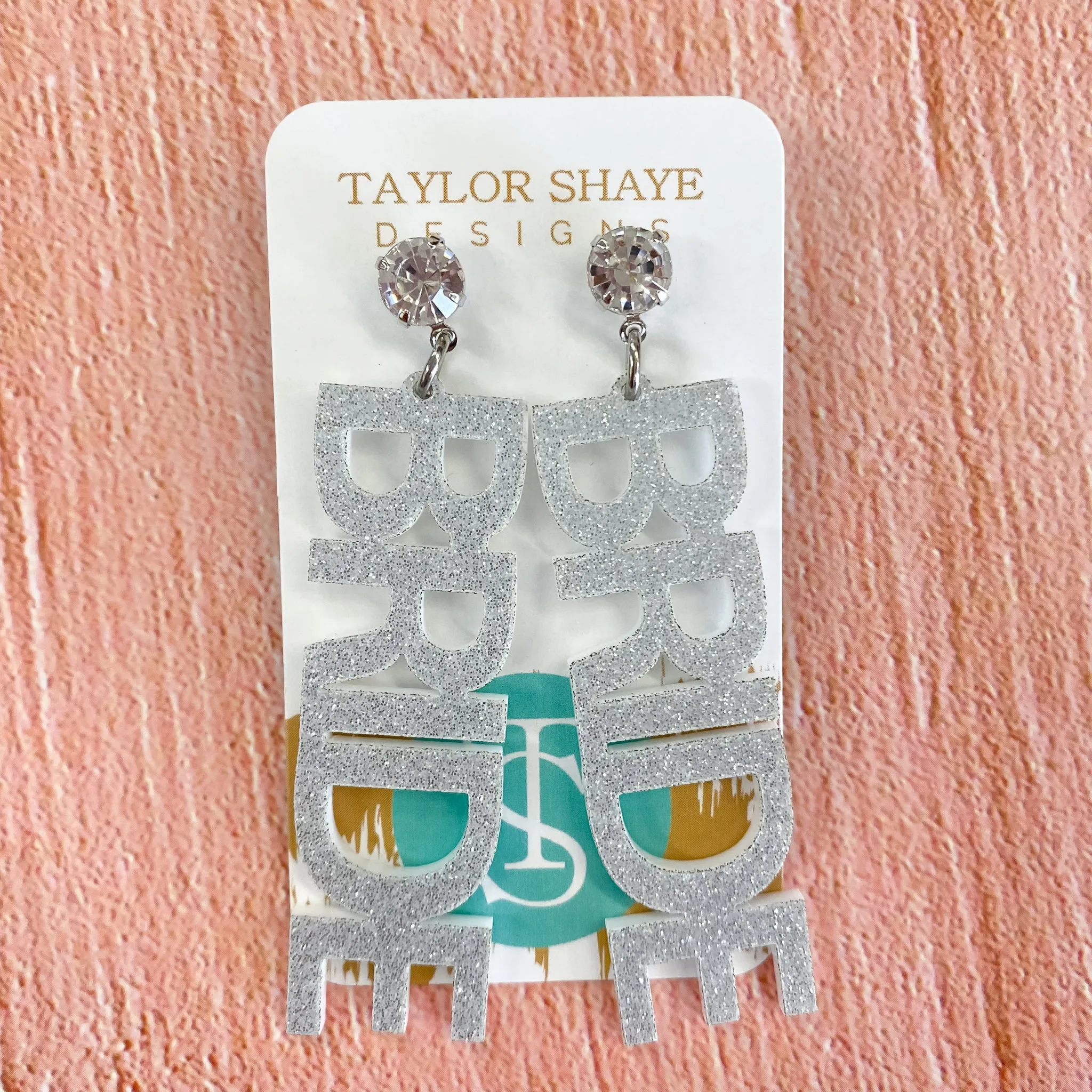 Bride Silver Glitter Drop Earrings by Taylor Shaye