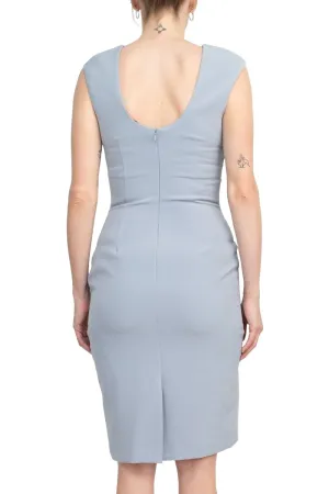 Crew Neck Sleeveless Bodycon Zipper Back Solid Stretch Crepe Dress