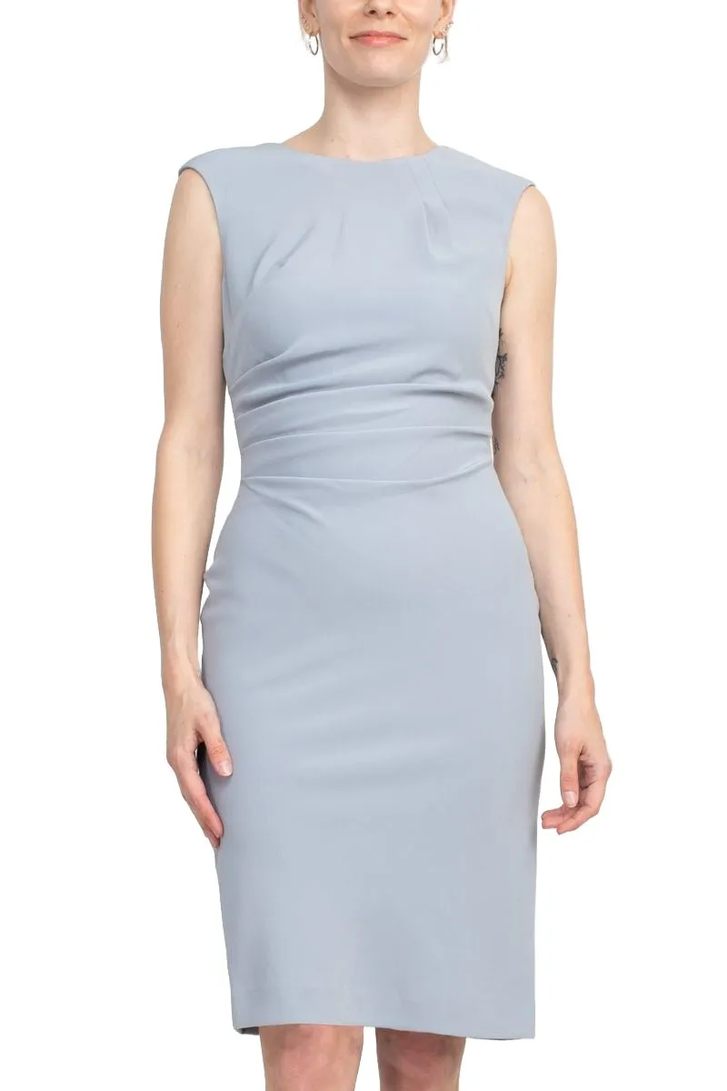 Crew Neck Sleeveless Bodycon Zipper Back Solid Stretch Crepe Dress