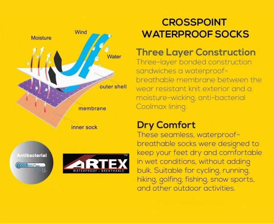 Crosspoint Waterproof Crew Socks Black/Red by Showers Pass
