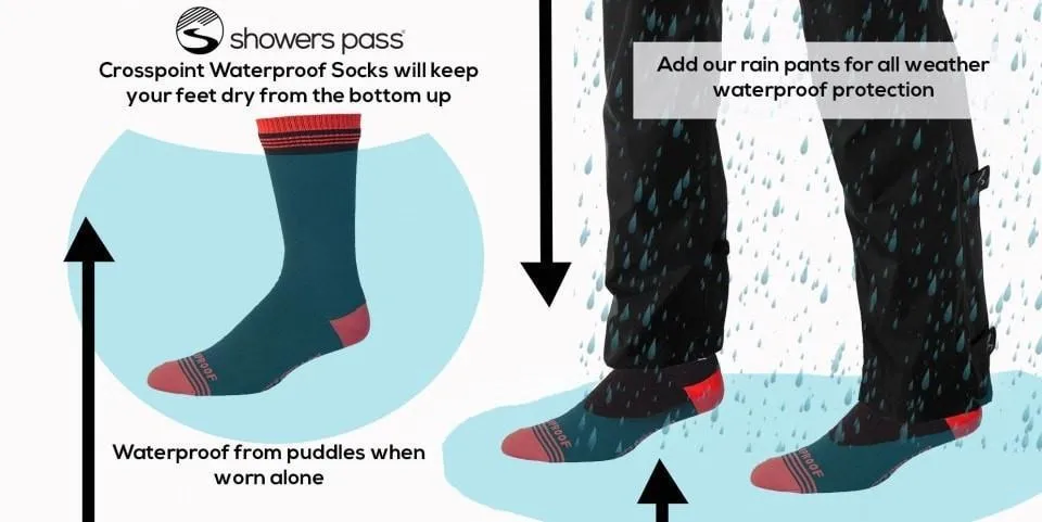 Crosspoint Waterproof Crew Socks Black/Red by Showers Pass