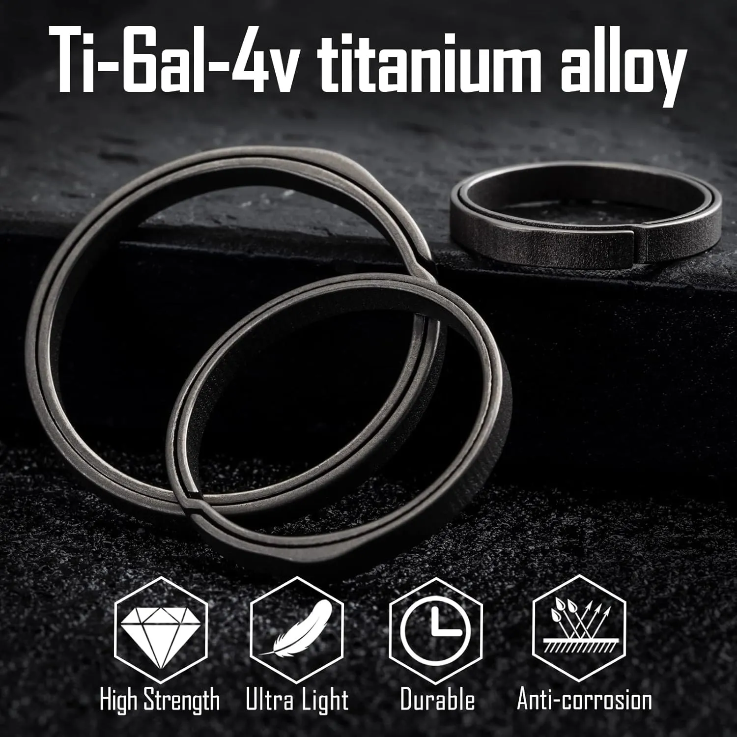KeyUnity Key Ring for Keychain, Titanium Split Ring 22/27/33mm Side Pushing Round Flat Key Ring for Man & Women